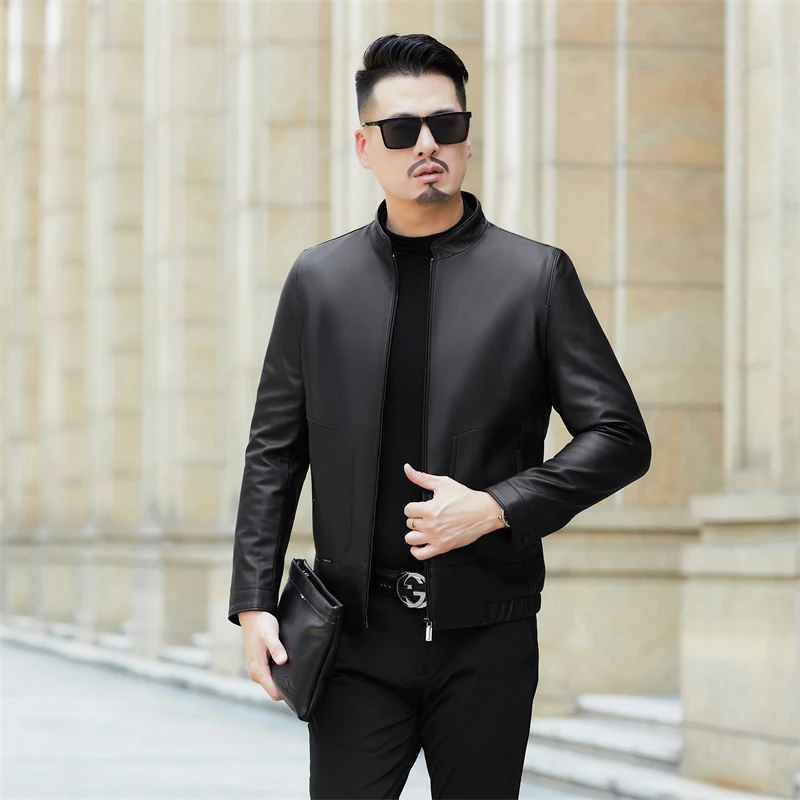 海宁皮衣男士商务休闲时尚帅气春秋季百搭夹克款男装皮衣外套1122