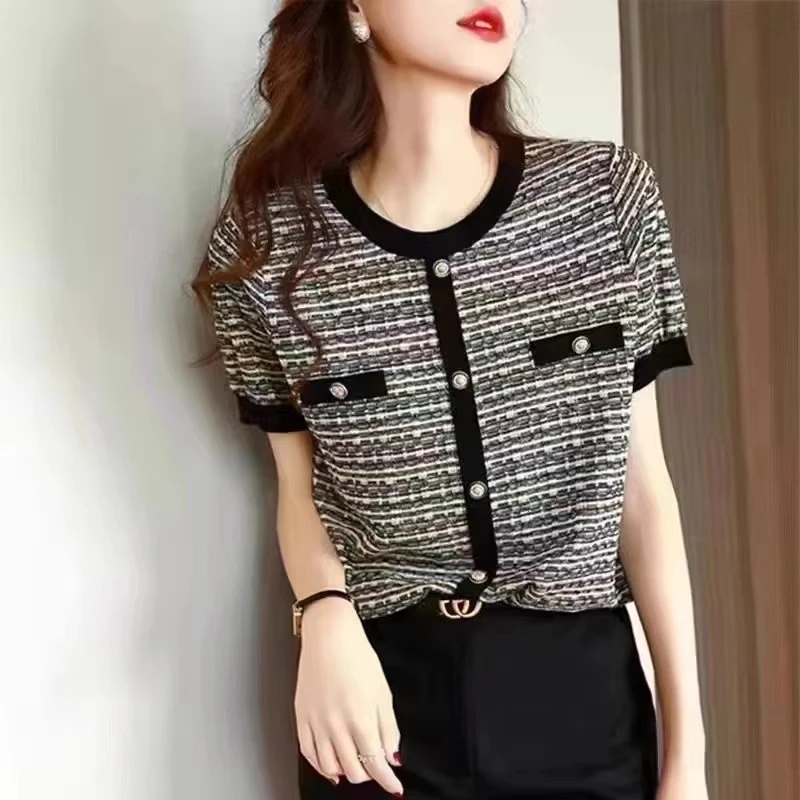 【小香风短袖】夏季短袖上衣针织T恤女气质时尚休闲百搭显瘦