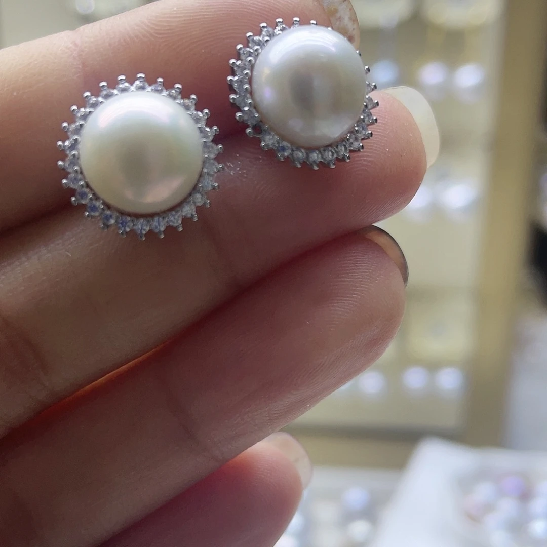 淡水珍珠耳饰银S925镶嵌