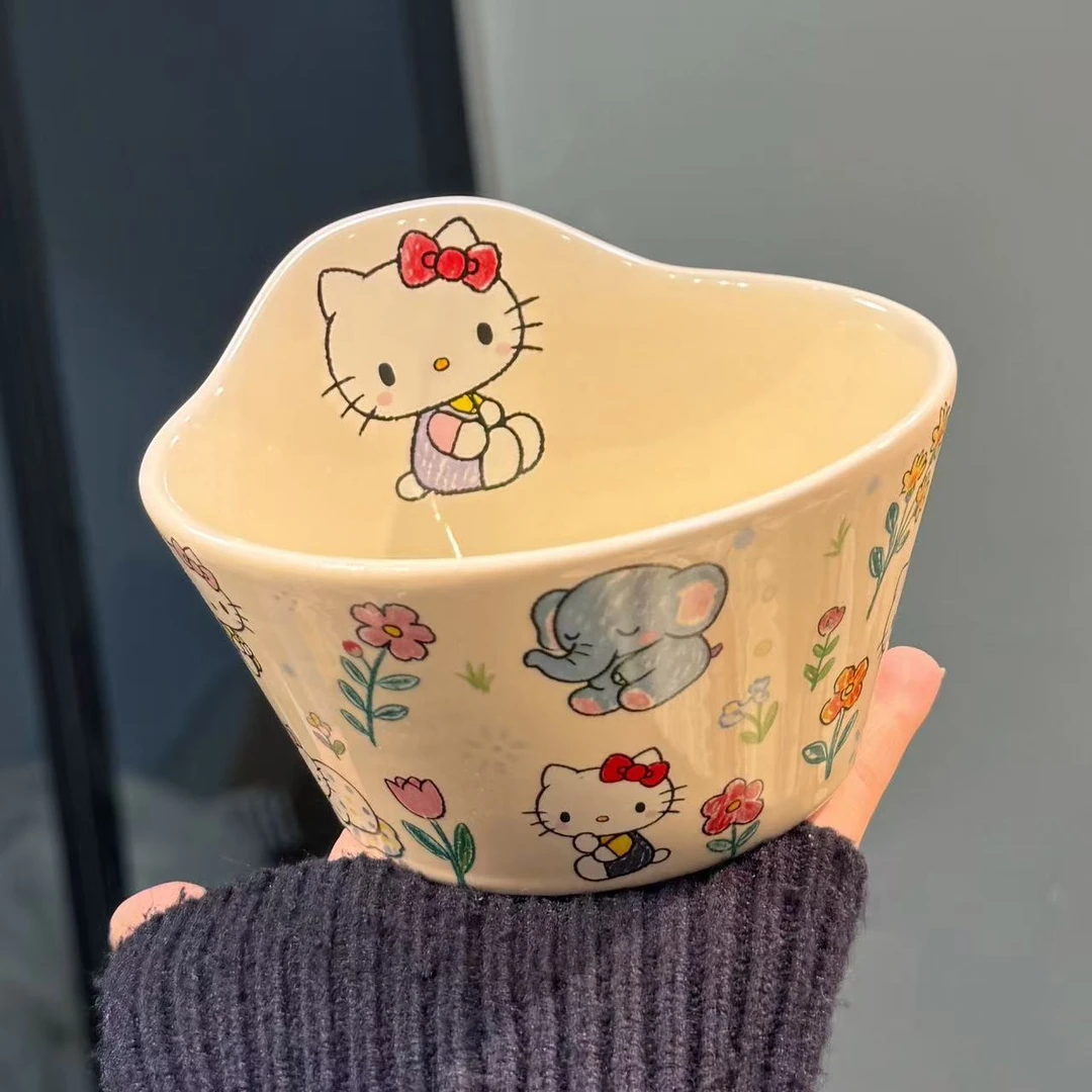 【圆和圈】出口尾单 花园小猫带手柄碗 家用吃饭碗辅食碗高温瓷
