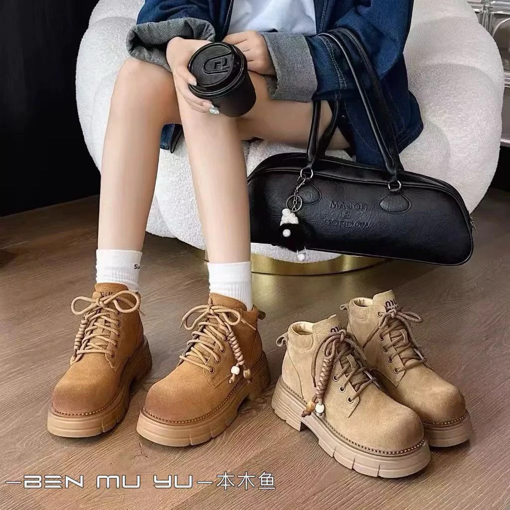 【韩衣舍】7488增高欧美风马丁靴棕黄色靴子大黄靴复古时尚