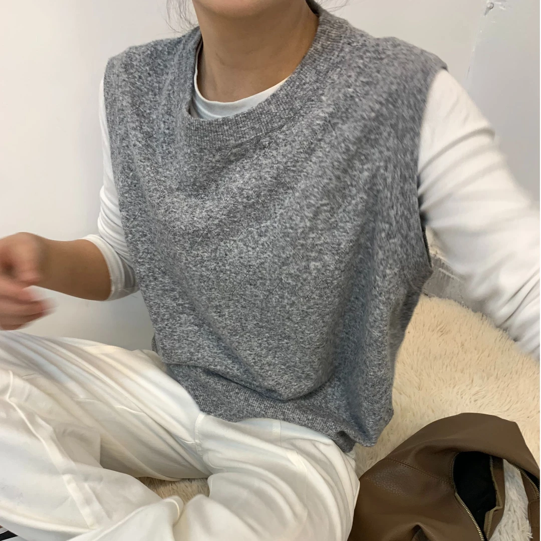 留季25S当日发韩国243107货设计师马甲青木拉毛