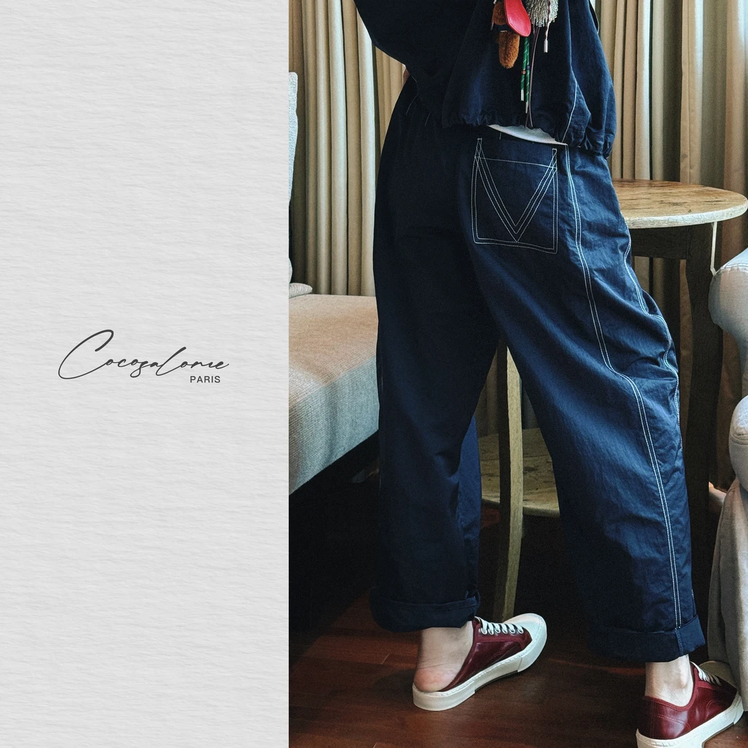 韩彬彬"慢生活裤"松紧工装垂感明线结构流体雕塑休闲长裤2412-2