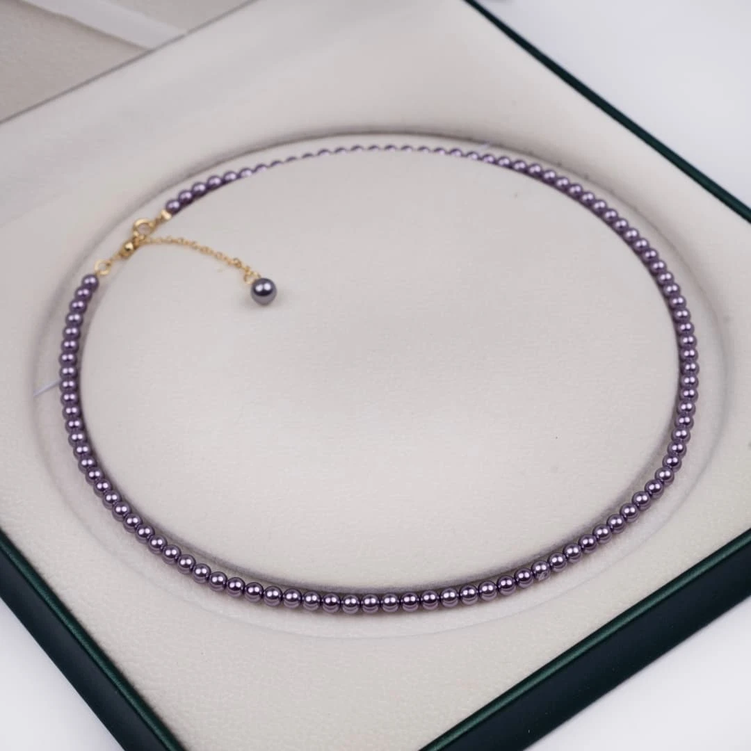 铜合金项链 3-4mm蓝莓紫BABY珠小米珠紫气质延长扣项链紫色颈链