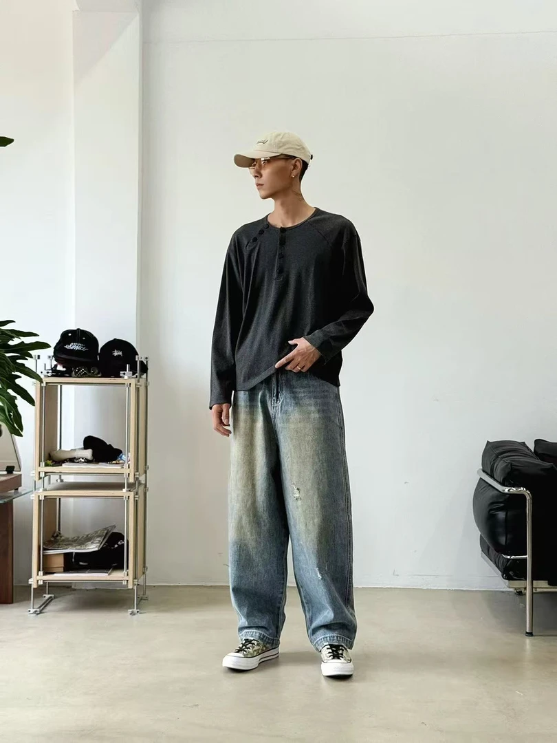 K1367 25sss美式重磅水洗做旧泼墨牛仔裤