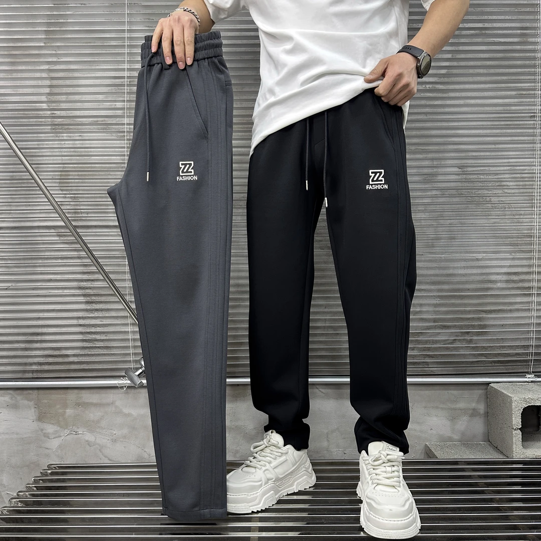 男士早秋款肤感高棉弹力平角口卫裤时尚百搭潮流刺绣休闲裤