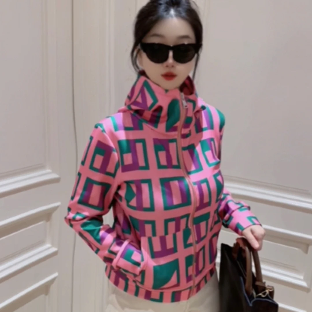 欧洲站宽松连帽短外套女2025春秋季拼色运动服少女夹克长袖上衣潮