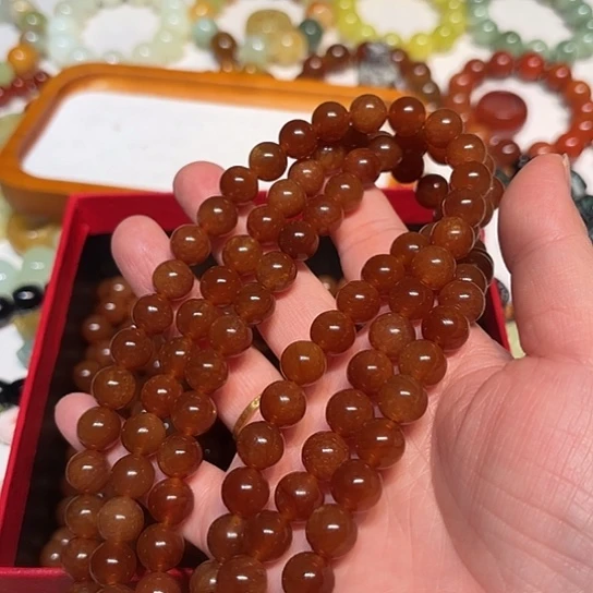 桃***夭蛇纹石玉未镶嵌手串