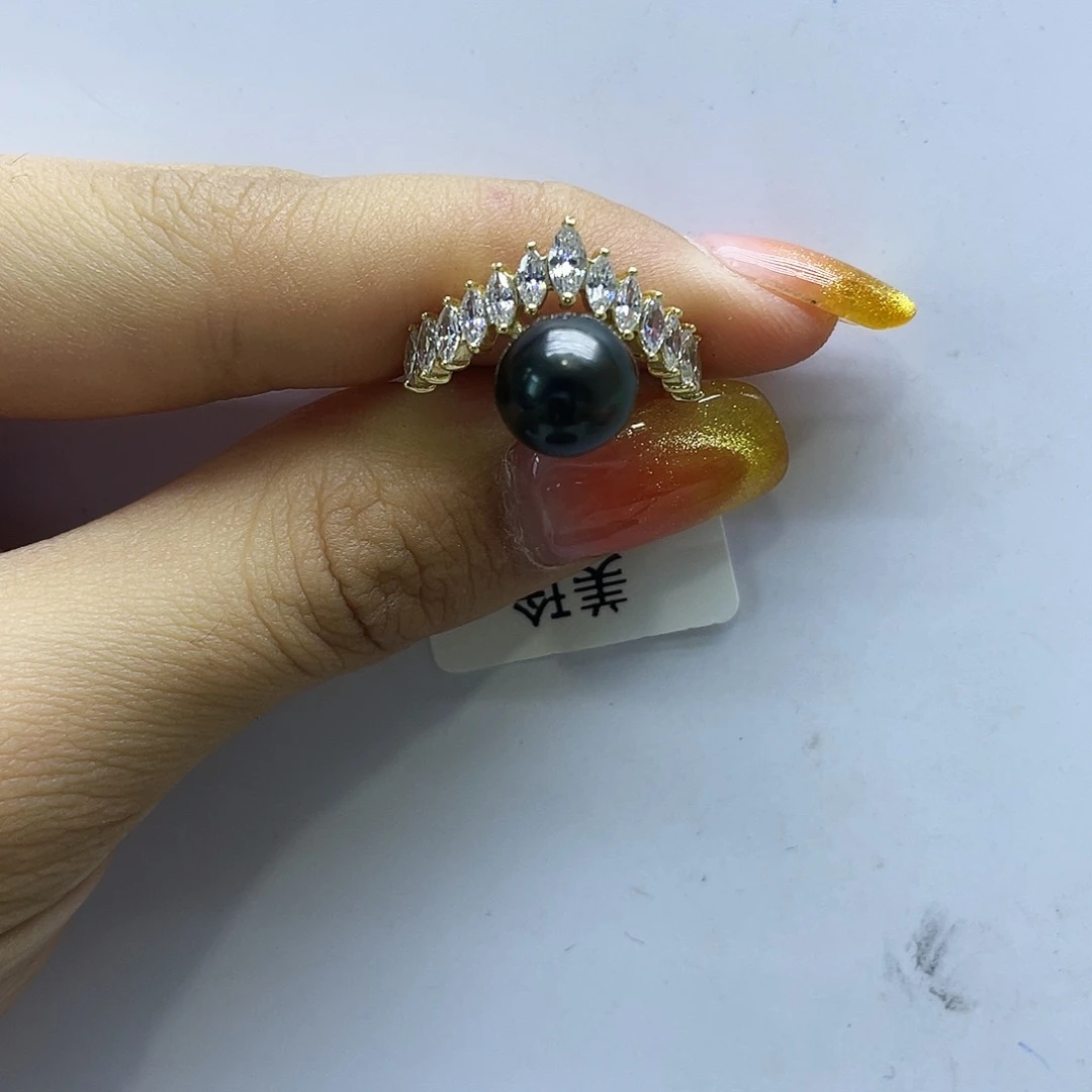 戒圈银S925镶嵌海水珍珠