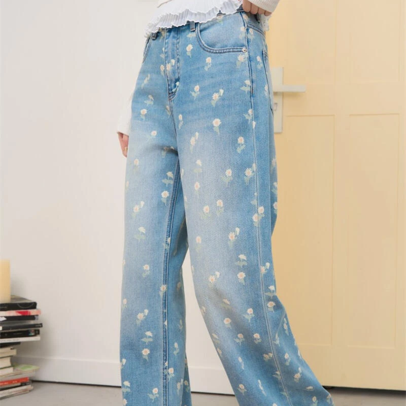 春日雏菊牛仔裤高腰休闲百搭宽松裤子阔腿裤女CKZ25092欧若风穿搭