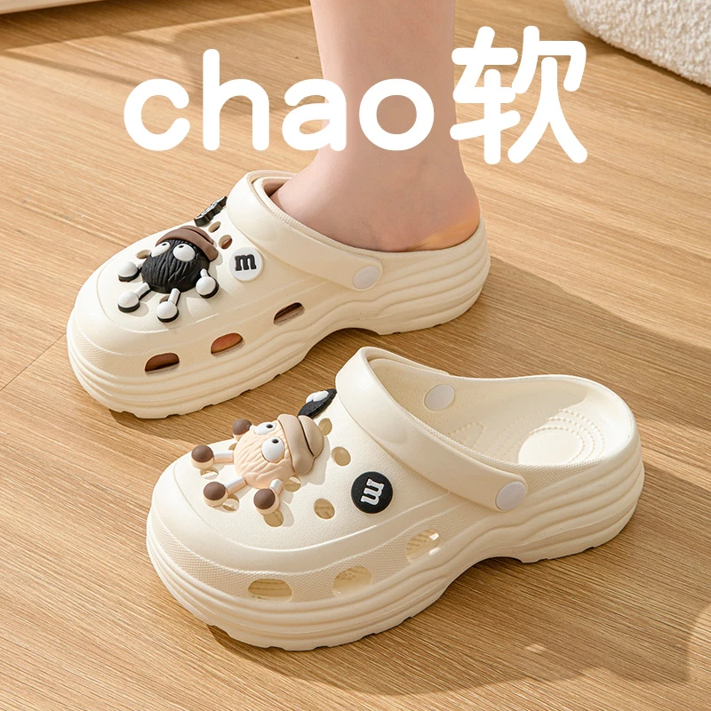 女士女款上班族新款防滑不臭脚包头可爱厚底增高底凉拖鞋外穿出游