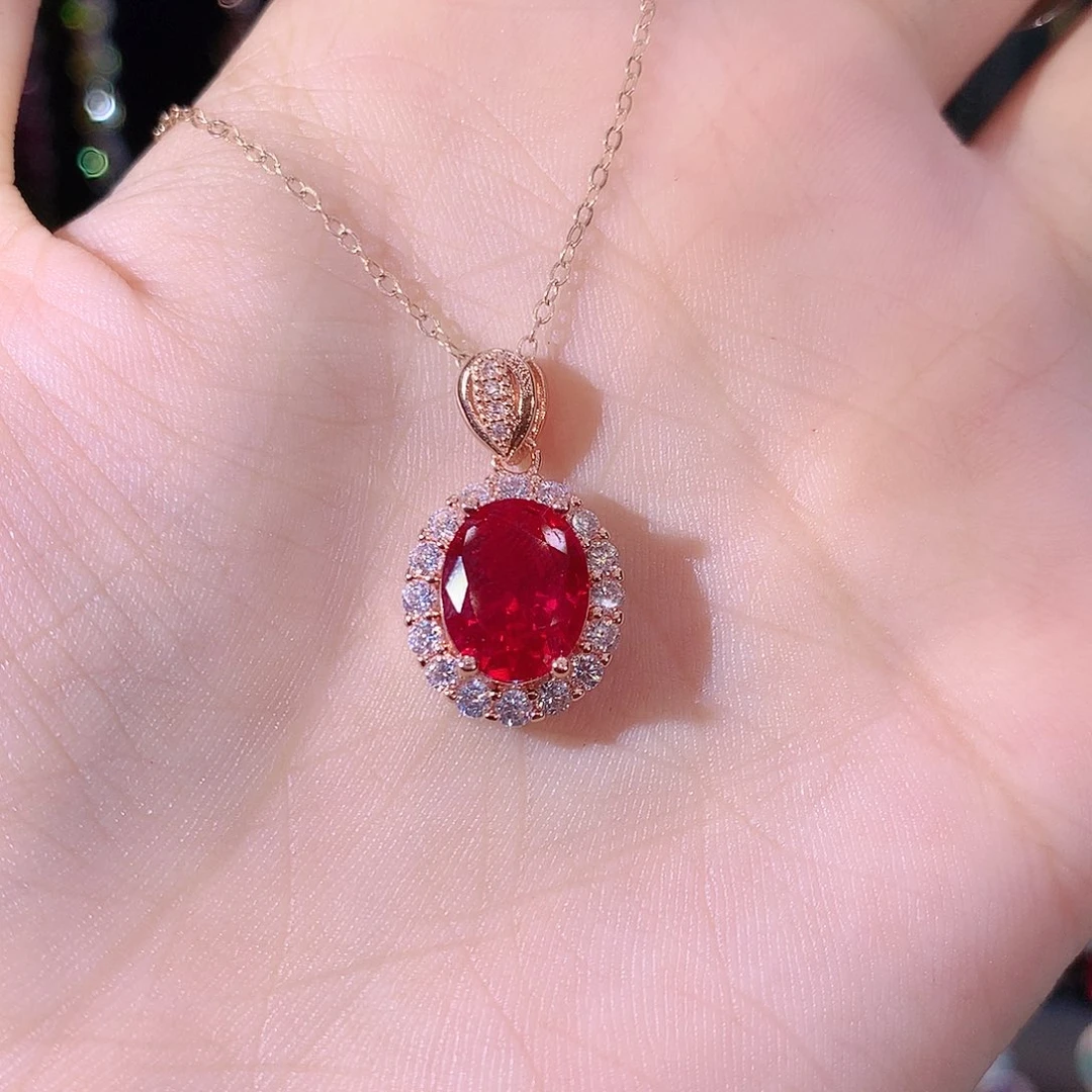 颈饰银S925镶嵌红宝石玫瑰金810