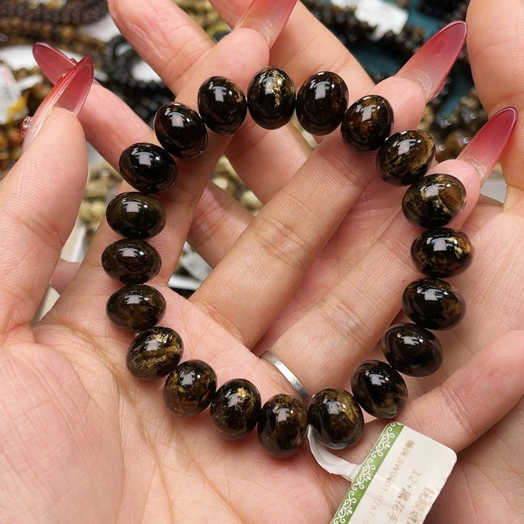 琥珀未镶嵌裸石12mm黑花