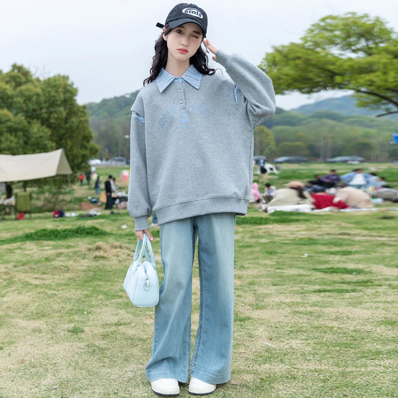 女童秋装套装2025新款洋气春秋季儿童卫衣两件套时髦中大童POLO衫
