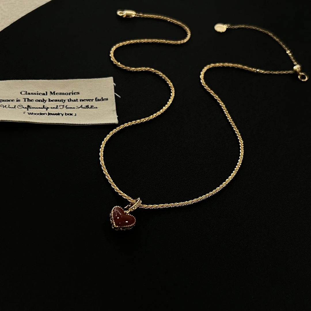 铜合金合成锆石项链 早春款气质小爱心双面项链（吊坠可拆卸）