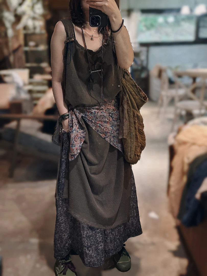 素年未央  SN221  柞蚕丝手缝线手工扣长吊带背心