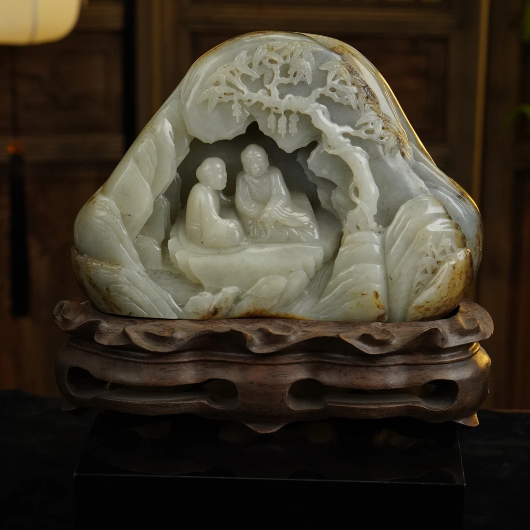 【清】白玉罗汉山子摆件（高21.7cm宽22cm重3992g）