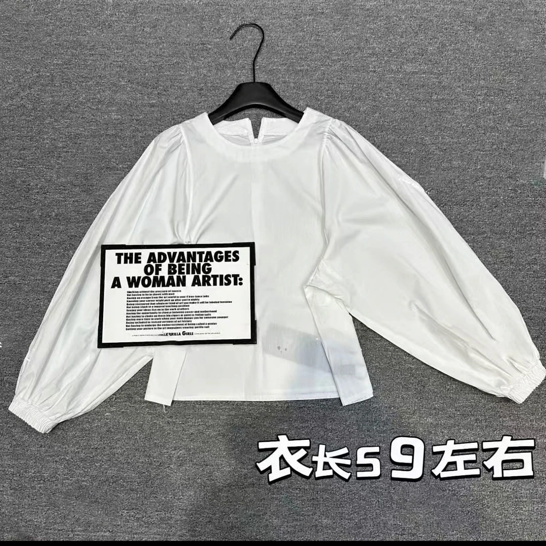 轻职风气质女士设计感百搭白色套头泡泡袖衬衫