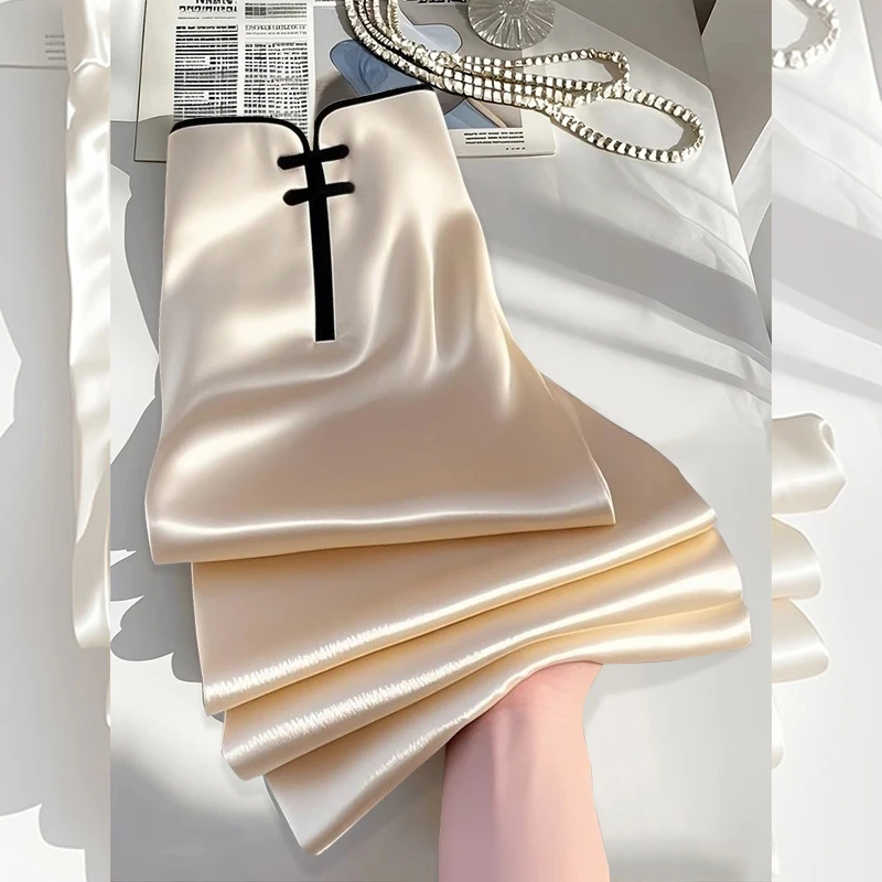 香槟色缎面直筒裤子垂感高级感独特超好看阔腿休闲裤2025春装新款