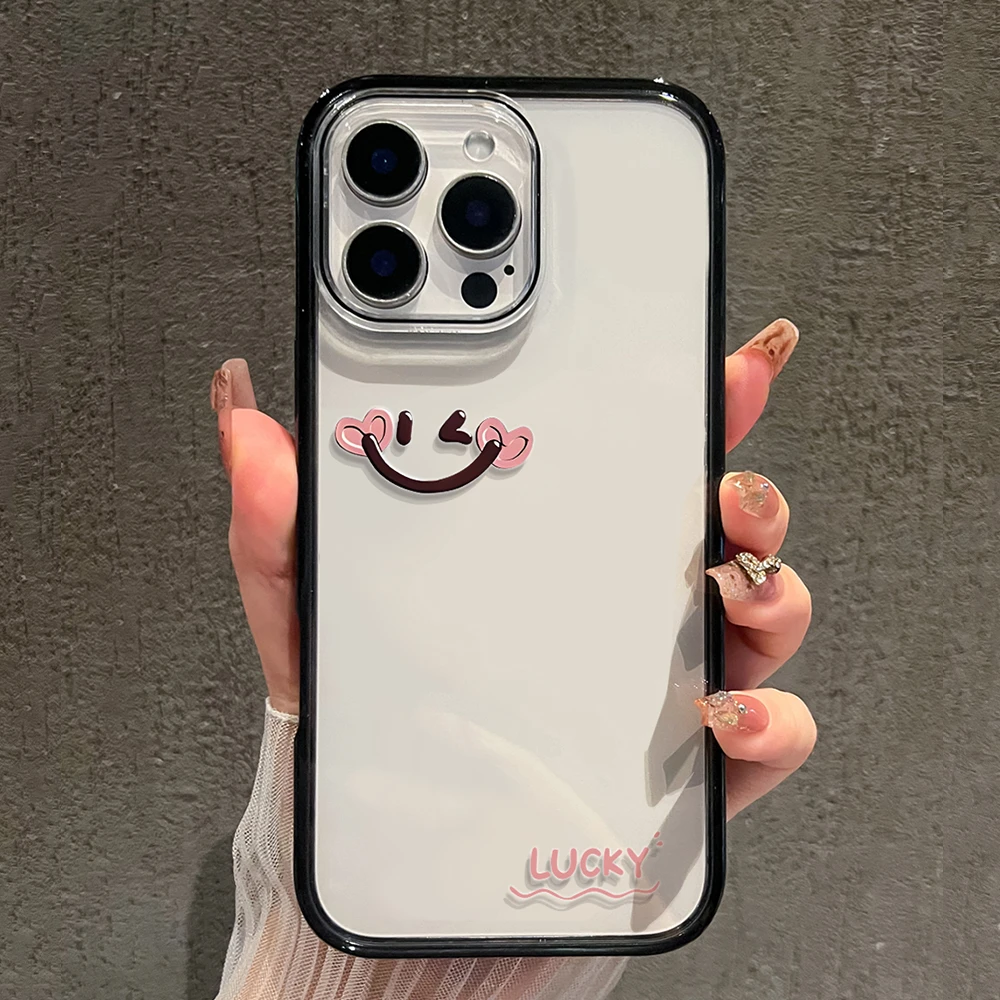 爱心笑脸适用于苹果16手机壳15新款14硅胶12防摔13透明背板11镂空