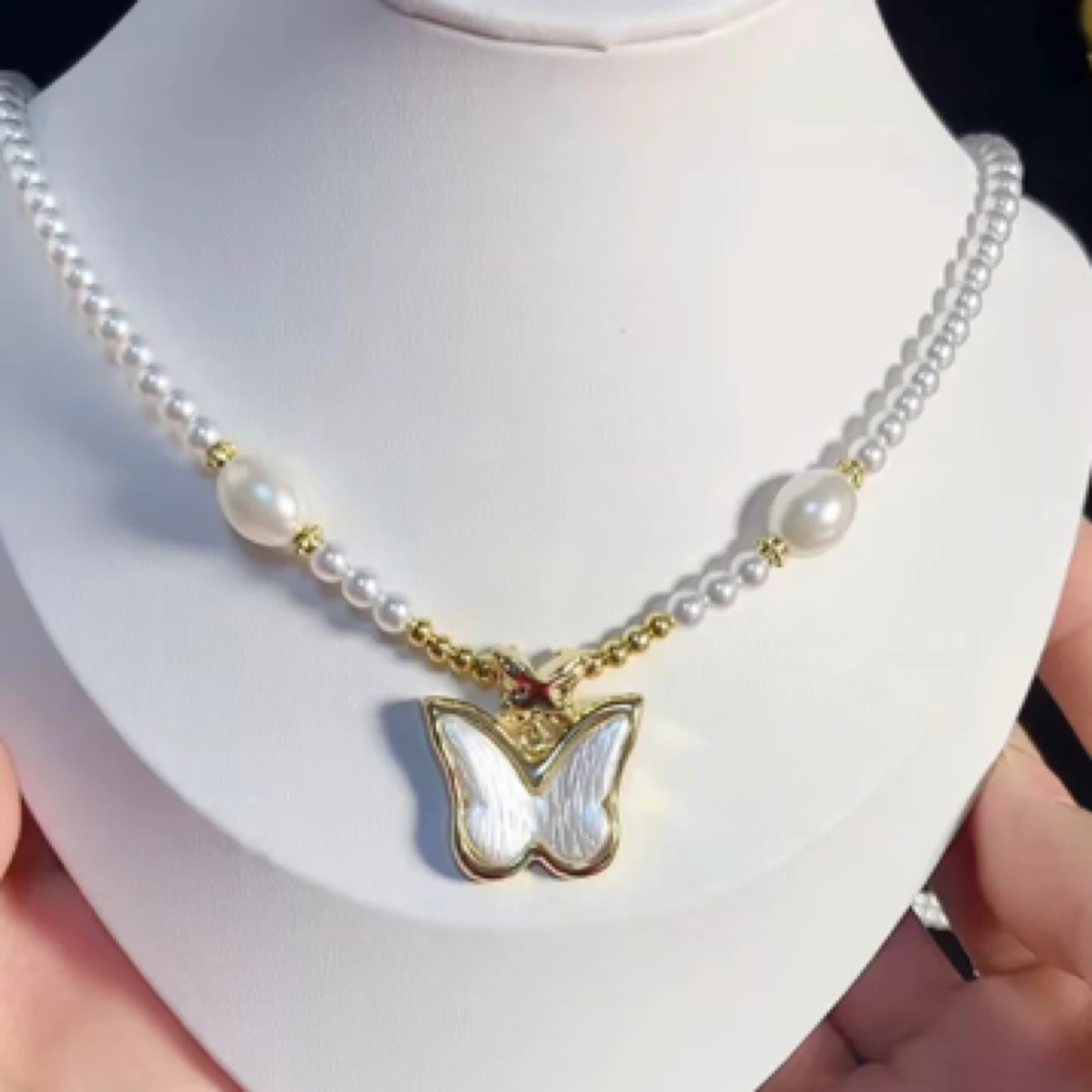 铜合金仿珍珠项链 铜合金蝴蝶女款时尚轻奢百搭超仙简约小众