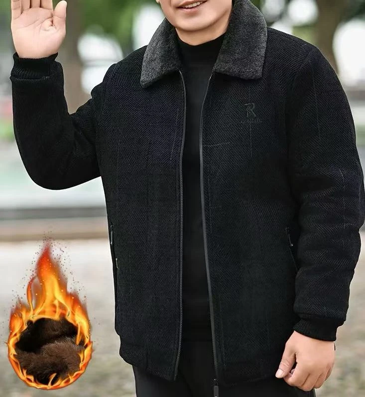 Y008爸爸冬季外套加绒加厚款中老年人秋冬装中年男士