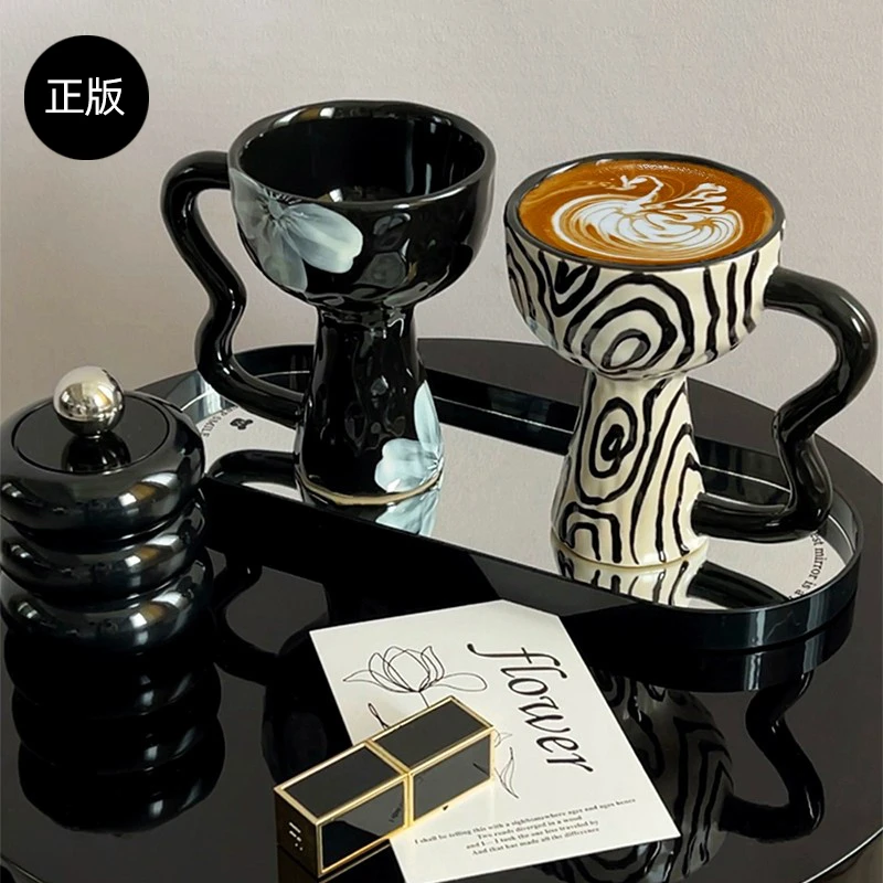 态生活  小众复古风高脚咖啡杯陶瓷高颜值手工创意艺术甜品雾花杯