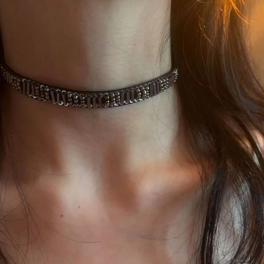 【RUI】现货手工钉珠暗黑风项圈甜酷辣妹锁骨链D0046