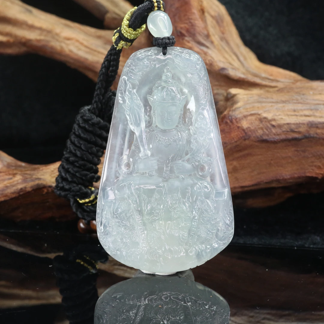 30天然A货翡翠高冰观音牌（钟文杰作）/100285北京中保拍卖