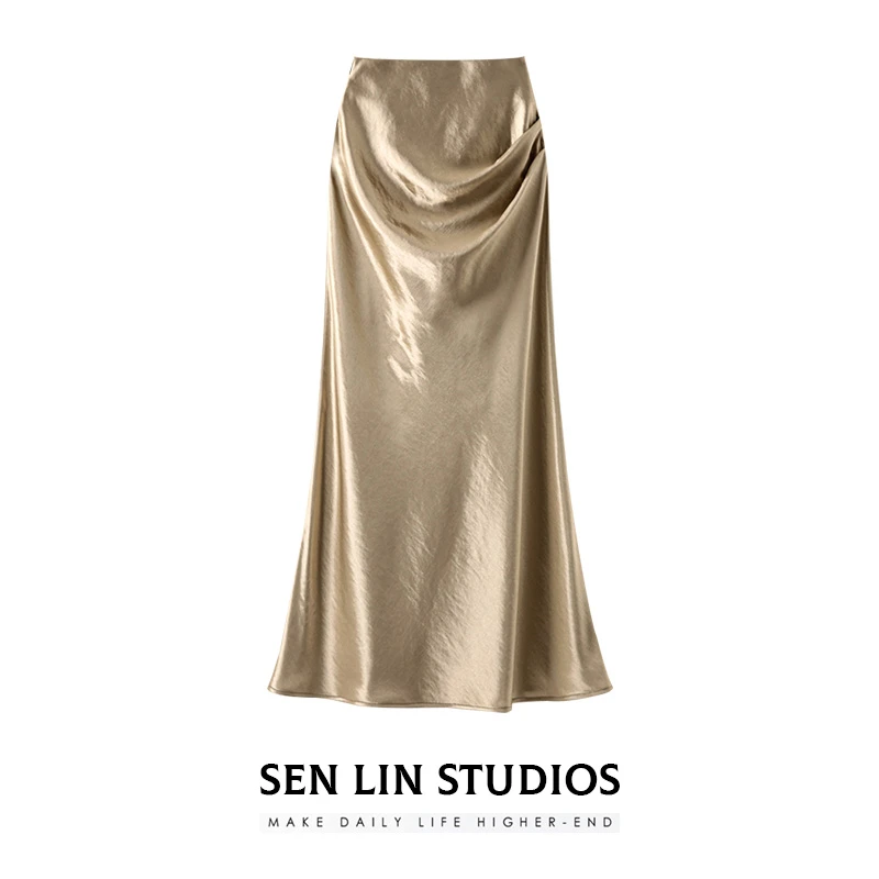 2025新款鱼尾半身裙夏季女装醋酸缎面半裙法式气质长裙高腰裙子