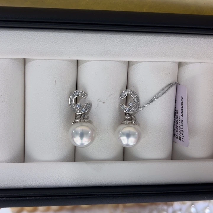 海水珍珠上新澳白C款耳坠10-11mm银S925镶嵌