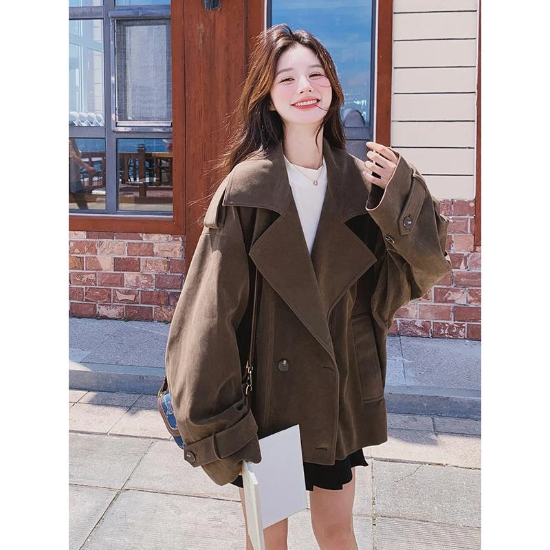 松弛感老钱风复古咖色高级感外套女2025春季新款韩版时尚短款风衣