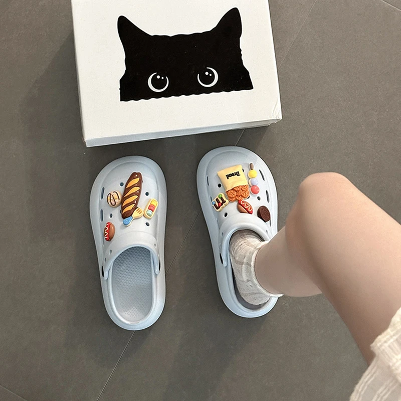 可爱卡通超软厚底两穿洞洞鞋女2025夏季新款百搭外穿包头沙滩凉鞋