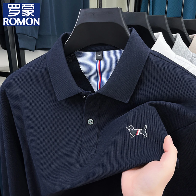 罗蒙100%纯棉Polo衫长袖男士春秋款爆款翻领T恤商务休闲男装上衣t