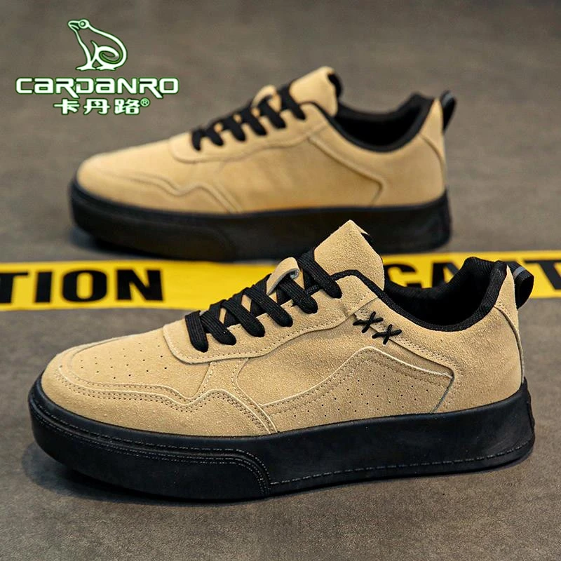 卡丹路帆布男鞋新款秋季百搭工作休闲板鞋男款翻毛皮复古德训鞋