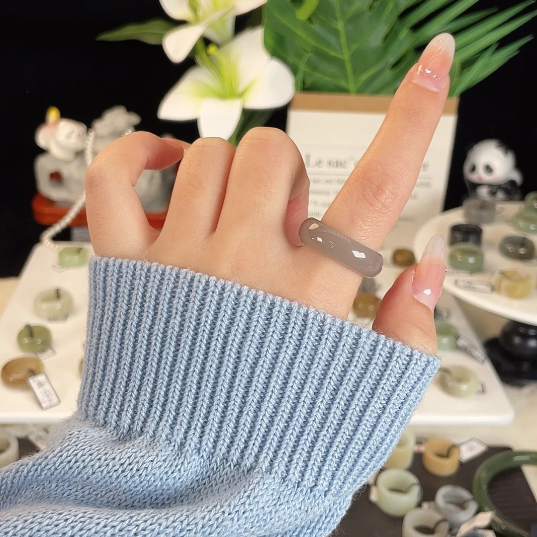 和田玉（糖玉）未镶嵌戒指h13烟紫泥鳅背19有包容不退换