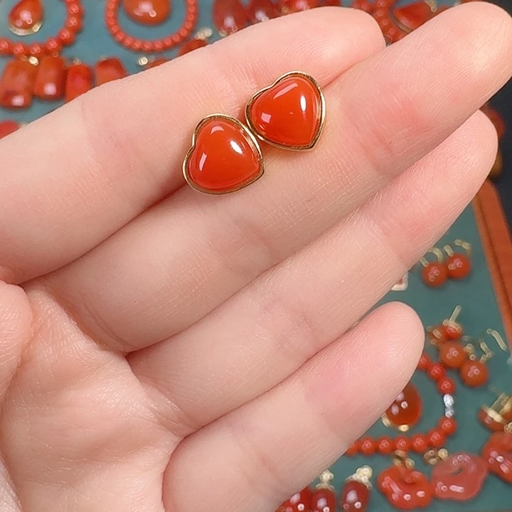 南红玛瑙银S925镶嵌耳环