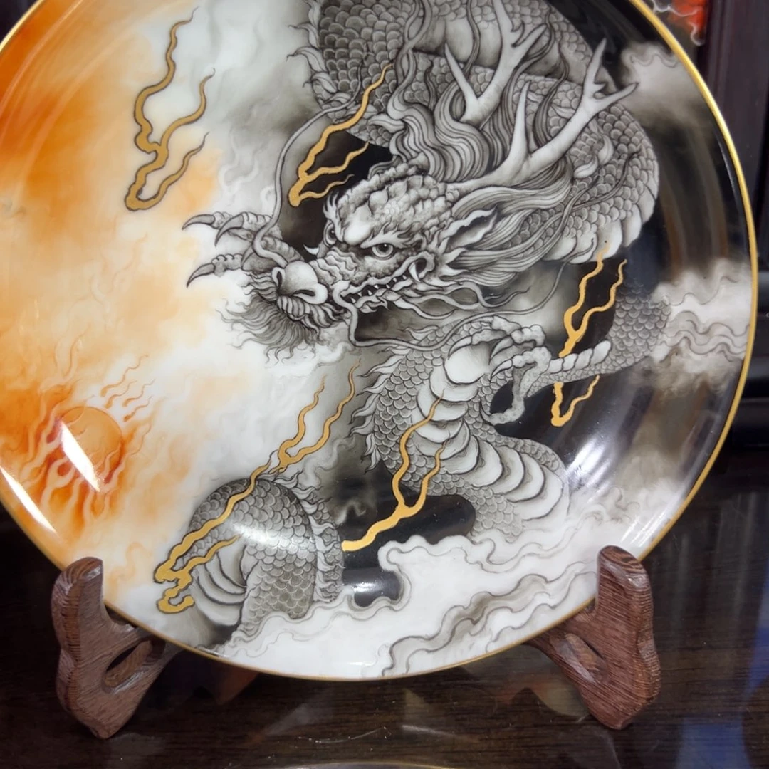 云骥轩手绘陶瓷墨龙壶承
