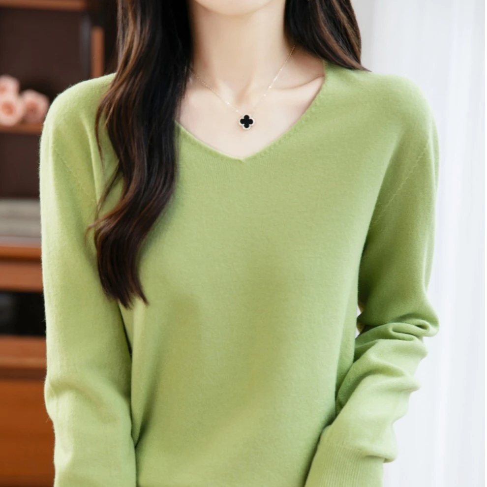 秋冬内搭成衣V领修身针织春秋显瘦薄款圆领打底衫上衣百搭新款