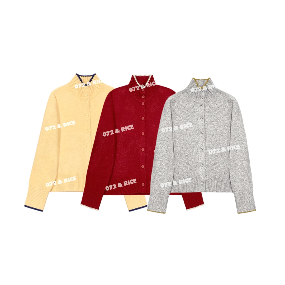 072 & RICE【丽丽安】绵羊毛 秋冬休闲单排扣针织开衫 32LN38277