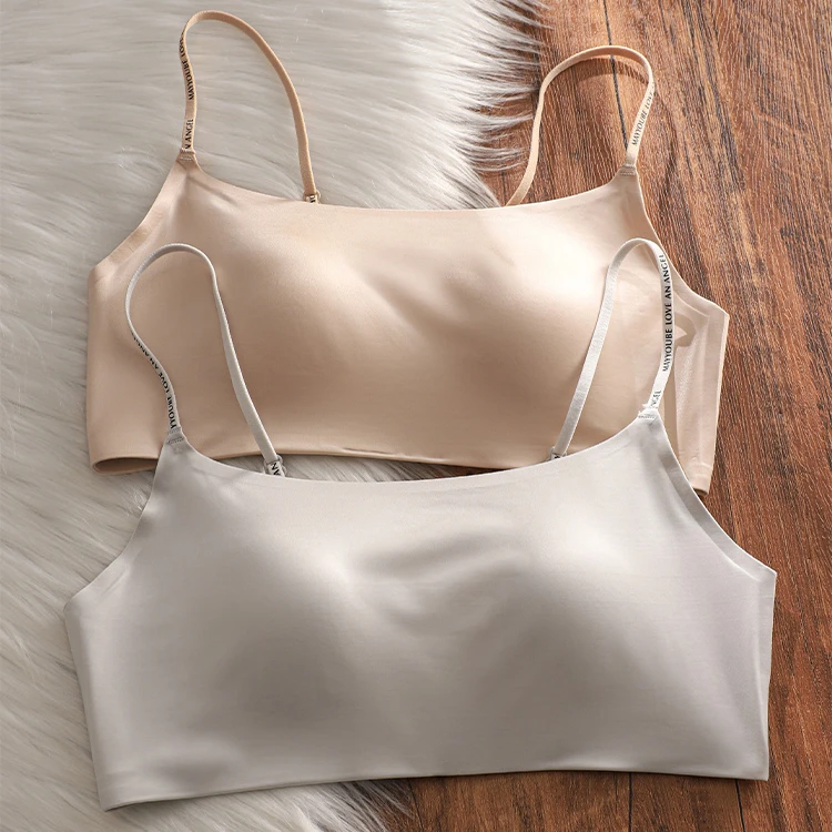 抹胸式冰丝bra~防走光内衣女夏季无痕薄款细肩带粉底液提拉文胸罩