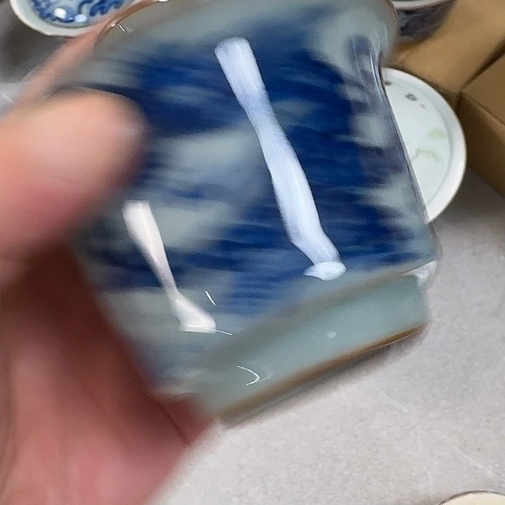 瓷片老陶泥青花鱼化龙二才马蹄盖碗