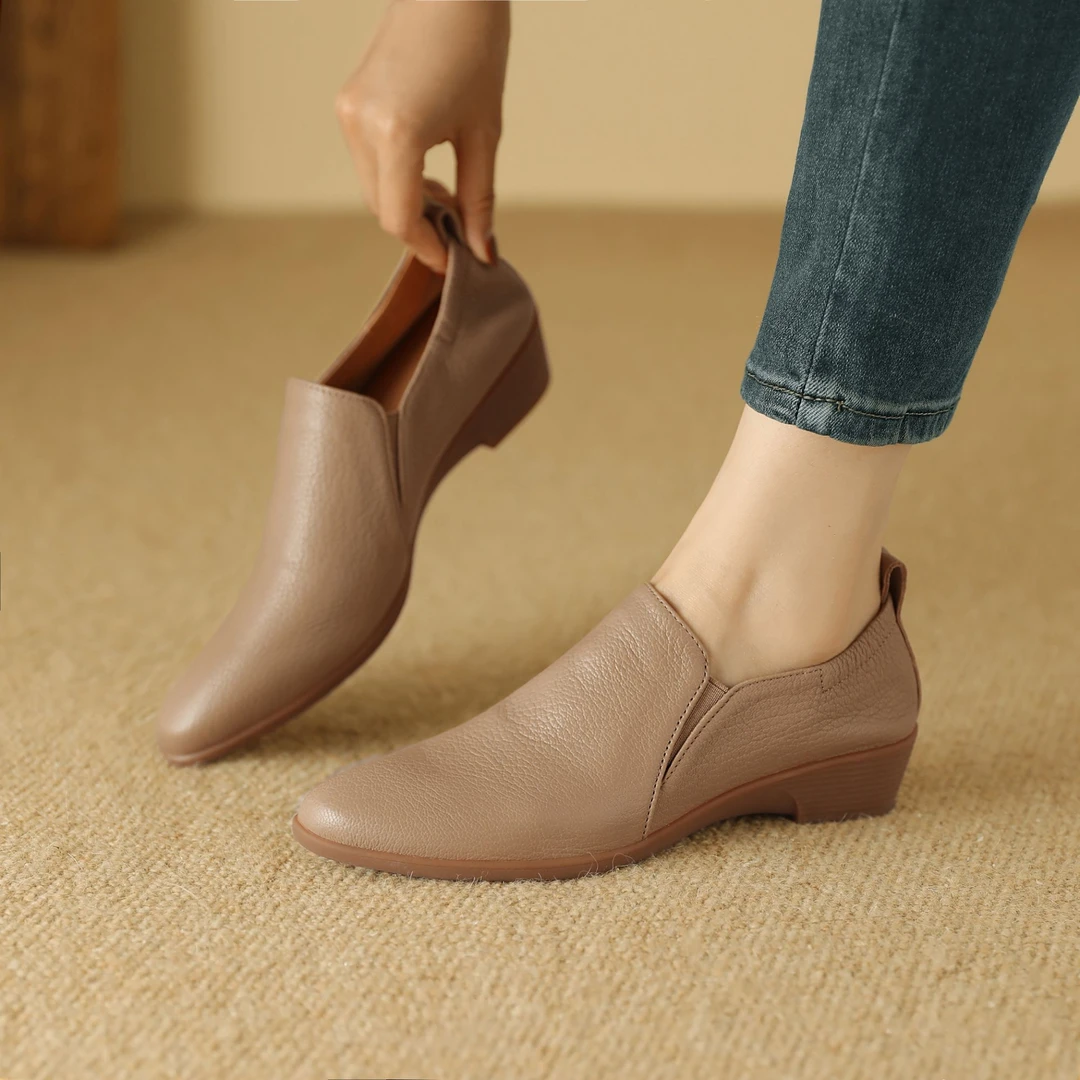 3CM，羊皮圆头粗跟皮鞋法式简约单鞋英伦风休女式羊皮圆头粗跟单鞋