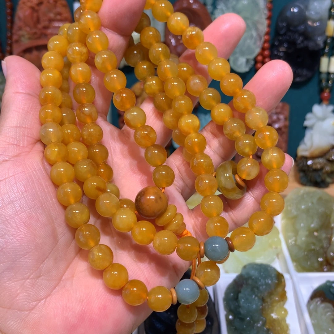 蛇纹石玉未镶嵌颈饰岫玉 花玉 108粒