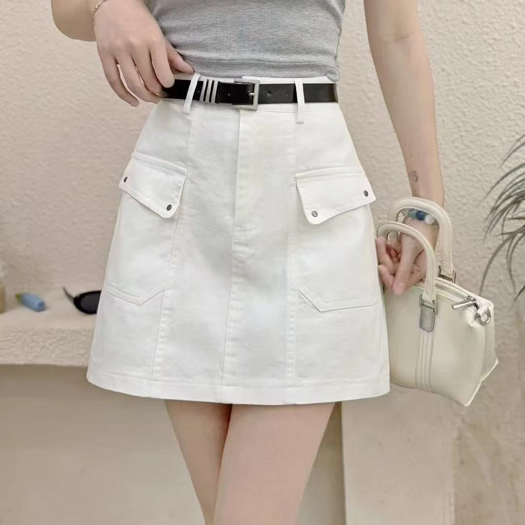 5671#美式高腰配皮带防走光A字裙夏季韩版百搭工装半身短裙