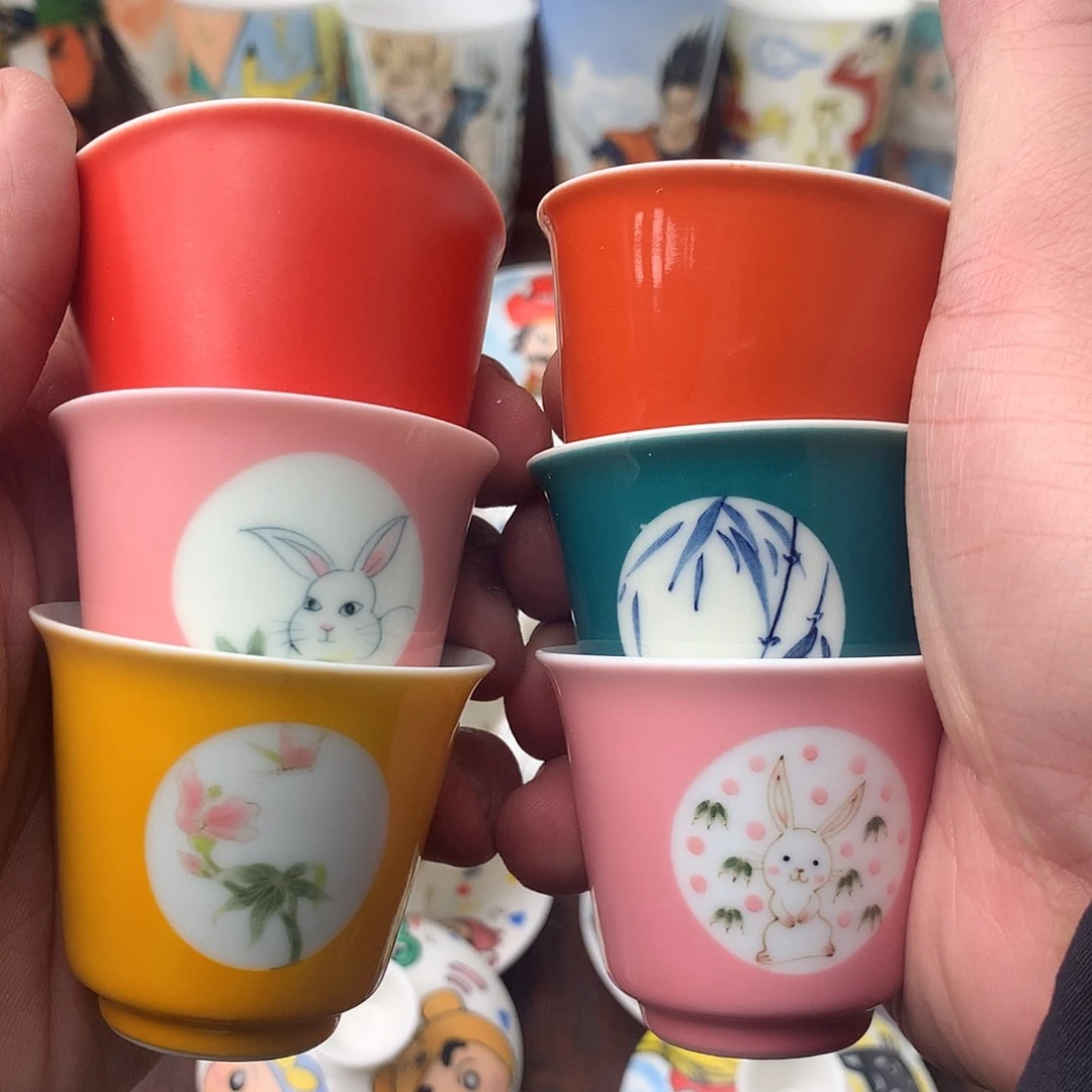 瓷釉下手绘杯子六个