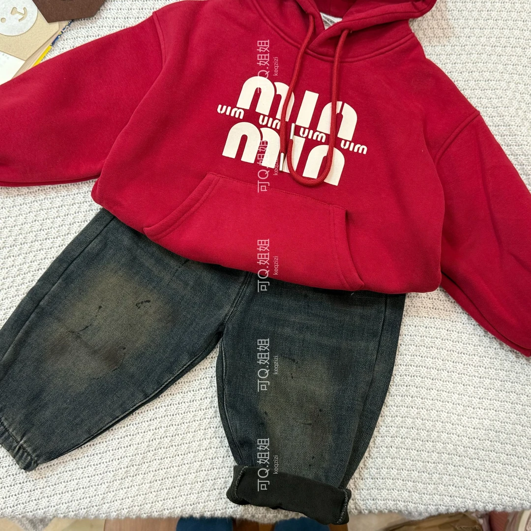 男女童装秋冬季新款慵懒风百搭套头上衣美式街头字母印花连帽卫衣