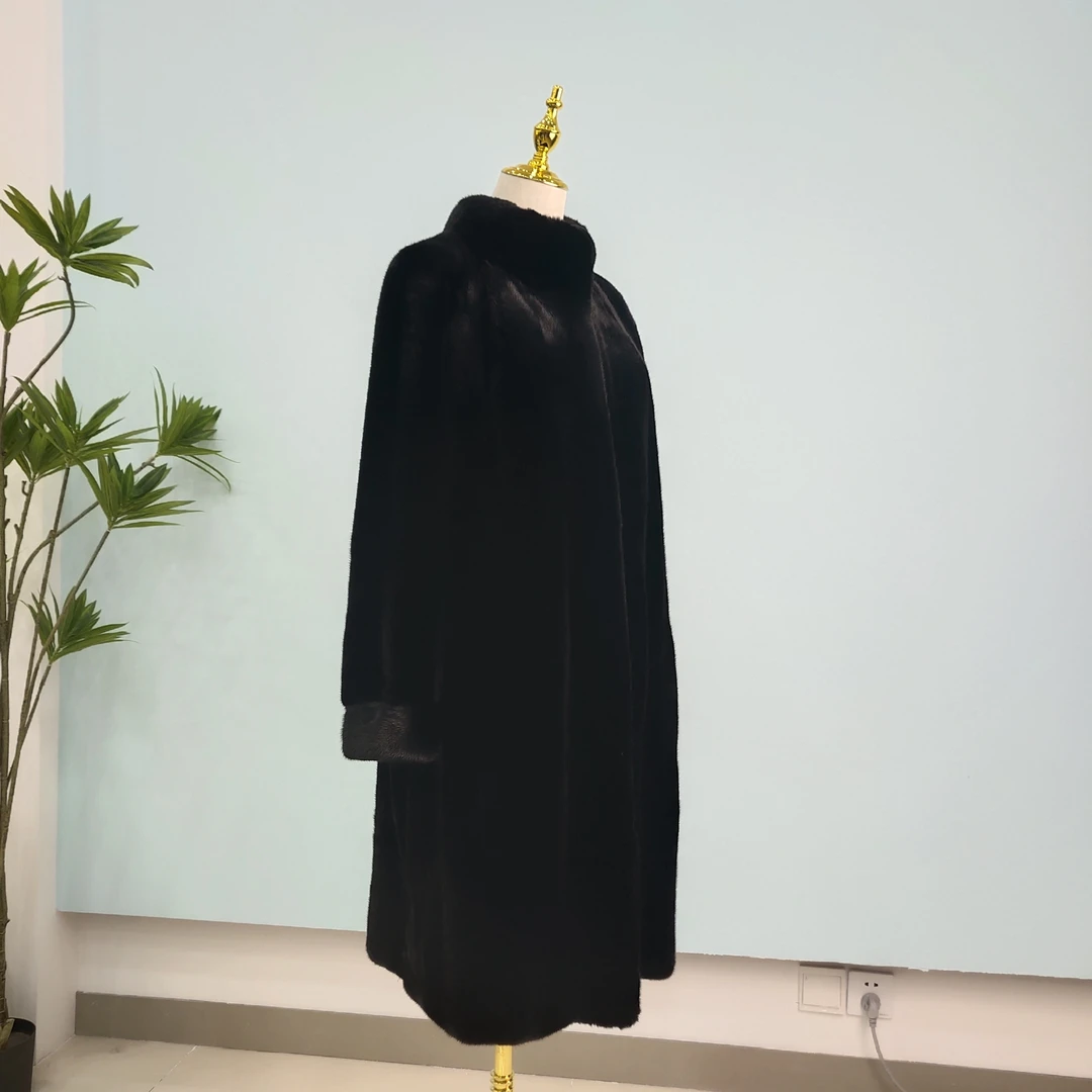 【凯蒂雷尼】直身立领:帽款女款气质时尚黑色中长款外套大衣