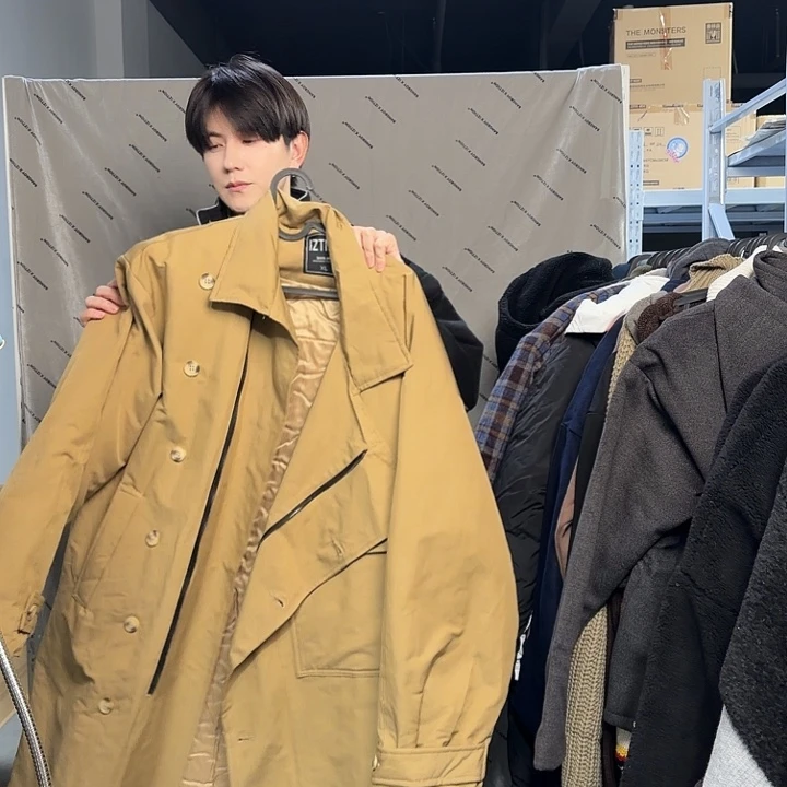 潮流男装加厚棕色棉大衣L