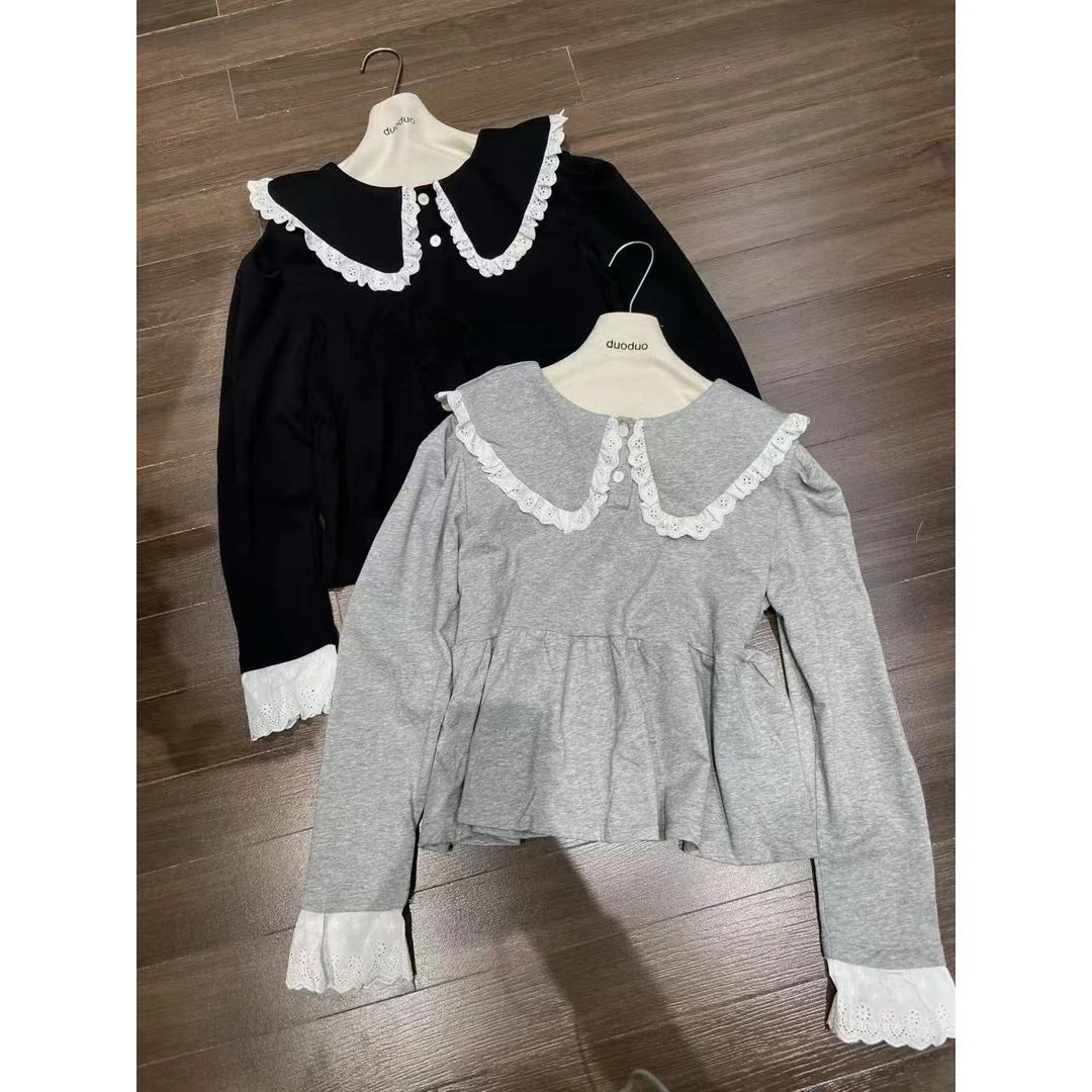 韩国INS时尚拼接花边娃娃领卫衣